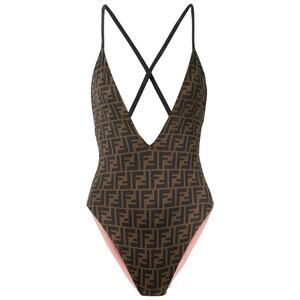 FENDI FF logo V neck reversible swimsuit body suit